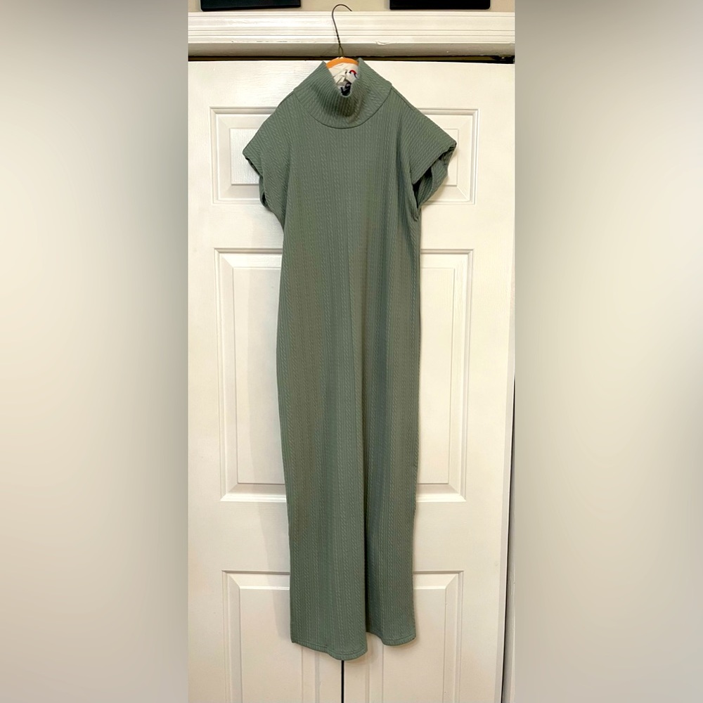 Sage green sweater dress with mock turtleneck. Size small fits mid calf.